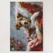 Draadvos Terrier Hond Kerst Feestelijk Legpuzzel (Verticaal)