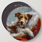 Draadvos Terrier Hond Kerst Feestelijk Ronde Button 6,0 Cm (Voorkant /achterkant)