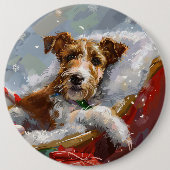 Draadvos Terrier Hond Kerst Feestelijk Ronde Button 6,0 Cm (Voorkant)