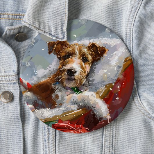 Draadvos Terrier Hond Kerst Feestelijk Ronde Button 6,0 Cm (In situ)