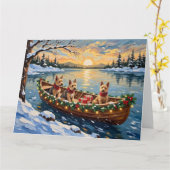 Draadvos Terrier Kerstboot Vakantie Kaart (Gele Bloem)