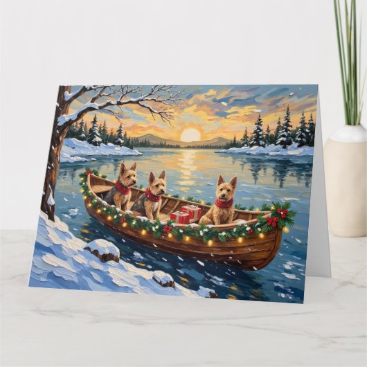 Draadvos Terrier Kerstboot Vakantie Kaart (Voorkant)