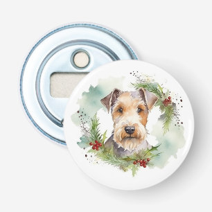 Draadvos Terrier Kerstkrans Festieve Pup  Button Flesopener