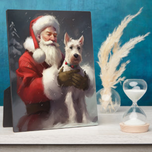Draadvos Terrier Kerstman Festief Kerstfeest Fotoplaat