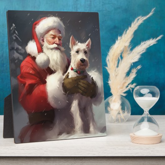 Draadvos Terrier Kerstman Festief Kerstfeest Fotoplaat (Zijkant)