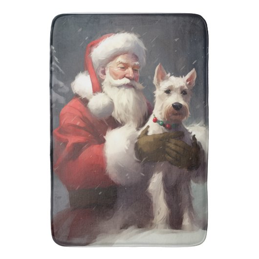 Draadvos Terrier Kerstman Festive Kerstmis Badmat (Voorkant Verticaal)