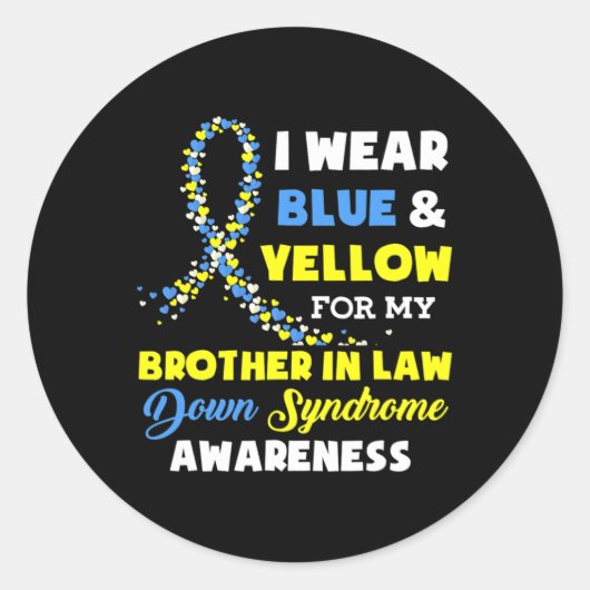 Draag AWAR van Blue Yellow Brother in Law Down Syn Ronde Sticker (Voorkant)