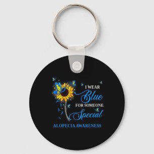 Draag blauw voor alopecia bewustzijn zonnebloem 1 sleutelhanger