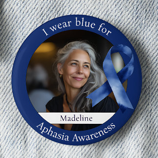 Draag Blauw voor Aphasia-bewustzijnsfoto Ronde Button 5,7 Cm