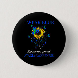 Draag blauw voor ataxie bewustzijn zonnebloem ronde button 5,7 cm