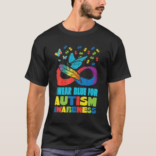 Draag blauw voor autisme. Butterfly mam T-shirt (Voorkant)