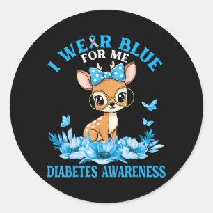Draag Blauw Voor Mooie Herten Met Bloemen Diabetes Ronde Sticker