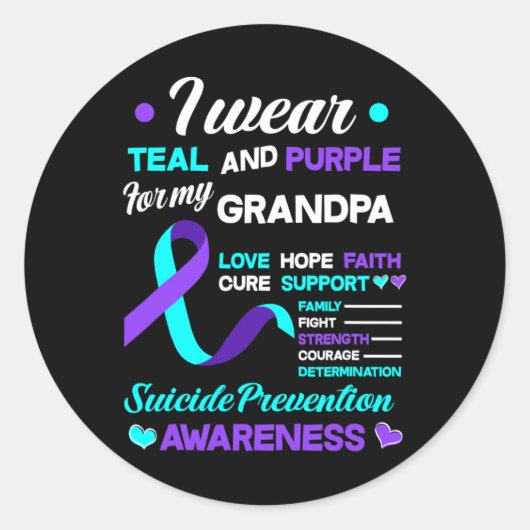 Draag Blauwgroen en Paars voor mijn opa zelfmoordp Ronde Sticker (Voorkant)