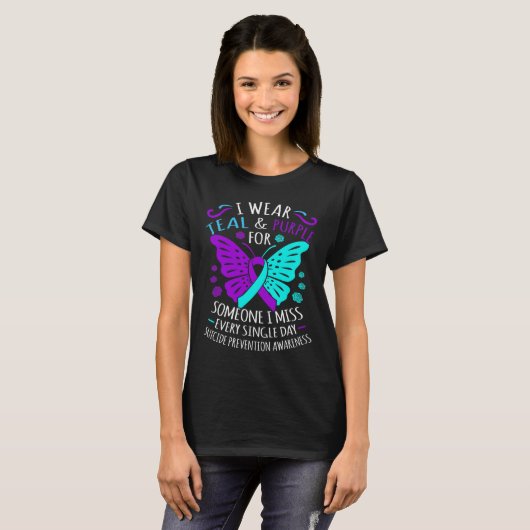 Draag Blauwgroen en Paarse Happy Suicide Bewusthei T-shirt (Voorkant volledig)