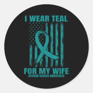 Draag Blauwgroen Lint Vrouw Ovarian Cancer Awarene Ronde Sticker