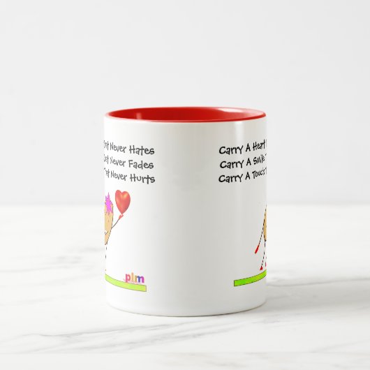 Draag een hart dat nooit haat tweekleurige koffiemok (Center)