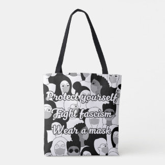 Draag een masker in zwart-witte stijl tote bag