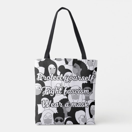 Draag een masker in zwart-witte stijl tote bag (Achterkant)