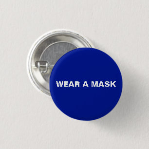 Draag een masker, kobalt blauwe witte minimalistis ronde button 3,2 cm