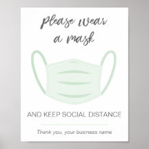 Draag een maskerbedrijfsteken sociale afstand