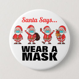 Draag Een Mondmasker Kerstman Kerst Knop Ronde Button 7,6 Cm
