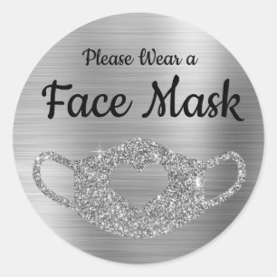 Draag een mondmasker nepsil glitter en folie ronde sticker