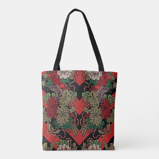 Draag Elegantie met Rood Japans Bloemen Tote Bag (Achterkant)