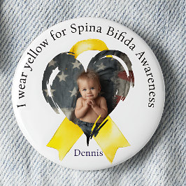 Draag Geel voor Spina Bifida Hart Knop Ronde Button 5,7 Cm