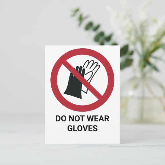 Draag geen handschoenen, verbodsbord briefkaart (Staand voorkant)