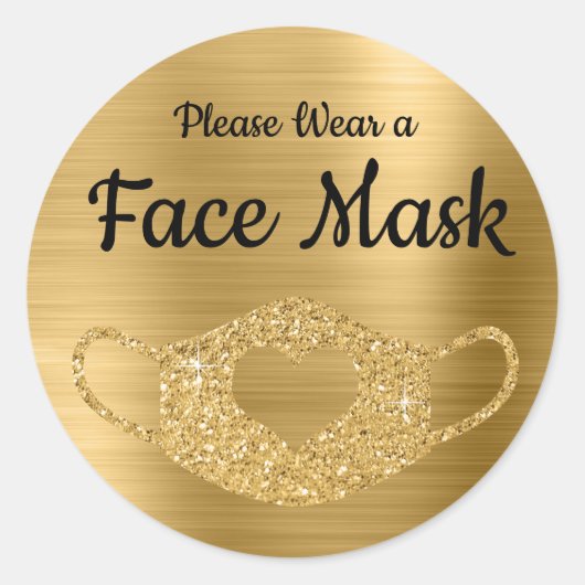 Draag Gezichtsmasker Faux Gold Glitter en Folie Ronde Sticker (Voorkant)