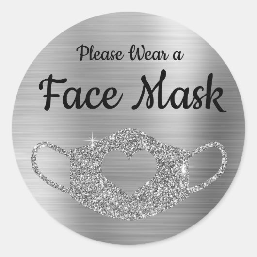 Draag Gezichtsmasker Faux Silver Glitter en Folie Ronde Sticker (Voorkant)