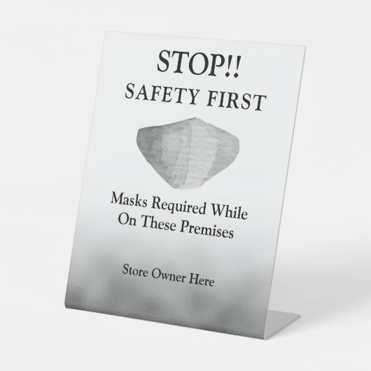 Draag Gezichtsmasker Grijze Zaken Reclamebord Met Voetstuk (Voorkant)