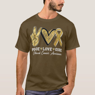 Draag Gold Ribbon Peace Love Cure Childhood Cancer T-shirt