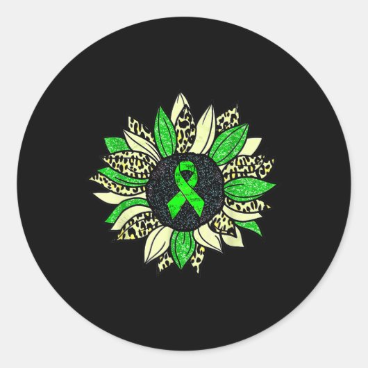 Draag Groene Zonnebloem Nierziekte Awareness Warr Ronde Sticker (Voorkant)