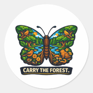 Draag het bos vlinder ecosysteem natuur ronde sticker