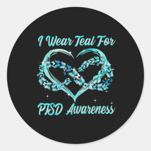 Draag Ik heb Blauwgroen voor PTSS Awareness Heart Ronde Sticker
