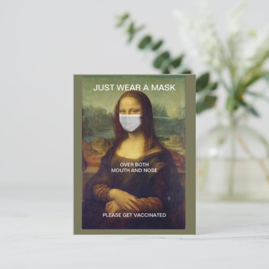 DRAAG NET EEN MASKMONA LISA BRIEFKAART (Staand voorkant)
