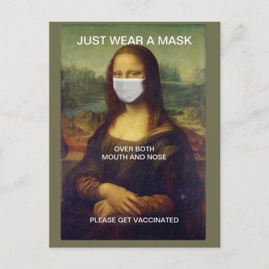 DRAAG NET EEN MASKMONA LISA BRIEFKAART (Voorkant)