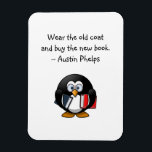 Draag oude deklaag voor het kopen van boekenkoffer magneet<br><div class="desc">Citaat magneet met een zin van Austin Phelps: "Draag de oude jas en koopt het nieuwe boek." Perfect cadeau voor volwassen boekvrienden en schoolkinderen die een smaak voor lezen hebben ontwikkeld. Met een schattig afbeelding van een ongetwijfeld wijze pinguïn met twee boeken. U kunt dit afbeelding houden, of gemakkelijk een...</div>