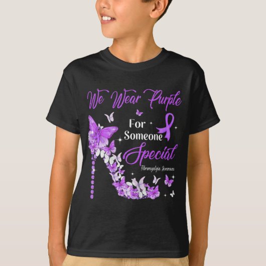 Draag Paarse vlinders Fibromyalgie bewustzijn T-shirt (Voorkant)