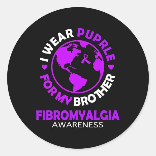 Draag Paarse voor mijn broertje fibromyalgie bewus Ronde Sticker (Voorkant)