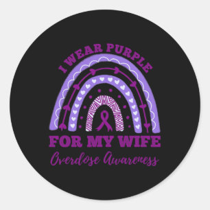 Draag Paarse voor mijn vrouw overdosis bewustzijn Ronde Sticker