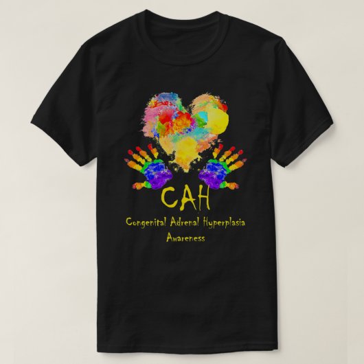 Draag Rainbow Heart Congenital Adrenale Hyperplasi T-shirt (Design voorkant)