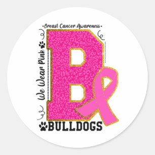 Draag Roze Bulldogs Borstkanker Bewustzijn Bulldog Ronde Sticker