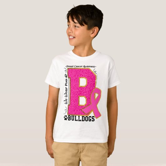 Draag Roze Bulldogs Borstkanker Bewustzijn Bulldog T-shirt (Voorkant volledig)