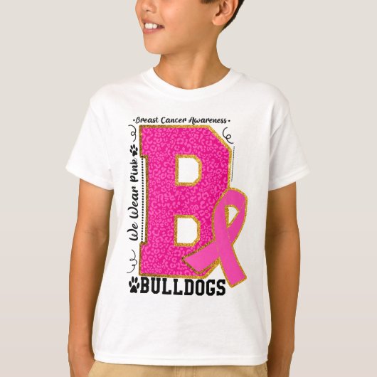 Draag Roze Bulldogs Borstkanker Bewustzijn Bulldog T-shirt (Voorkant)