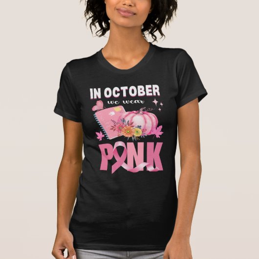 Draag roze lint Halloween borstkankerbibliotheek T-shirt (Voorkant)