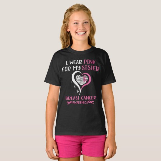 Draag roze lint zuster borstkanker krijger t-shirt (Voorkant volledig)