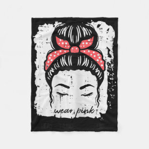 Draag Roze Messy Hairbun Borstkanker Bewustzijn WO Fleece Deken