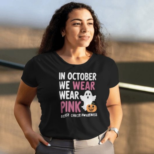 Draag roze oktober borstkanker T-shirt
